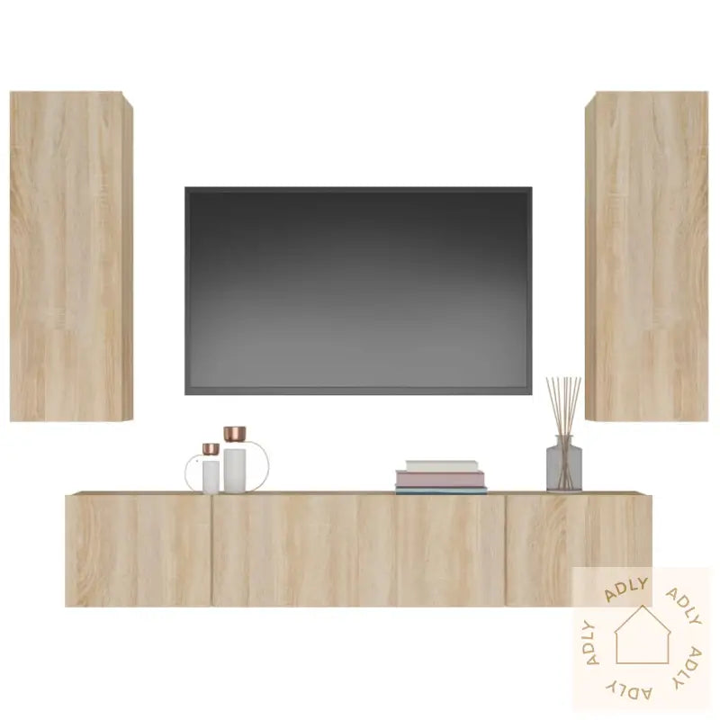 Tv-Skapsett 4 Deler Sonoma Eik Konstruert Tre