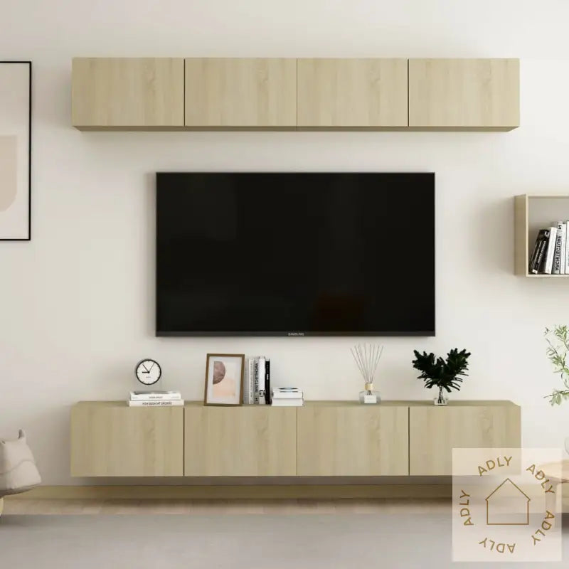 Tv-Benker 4 Stk Sonoma Eik 100X30X30 Cm Konstruert Tre