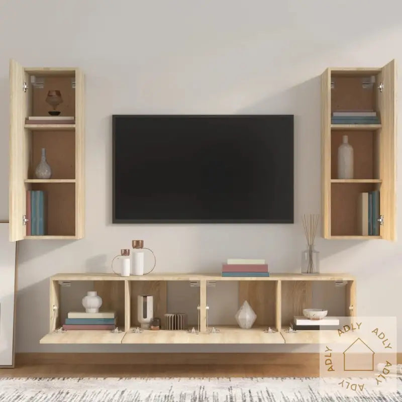 Tv-Skapsett 4 Deler Sonoma Eik Konstruert Tre