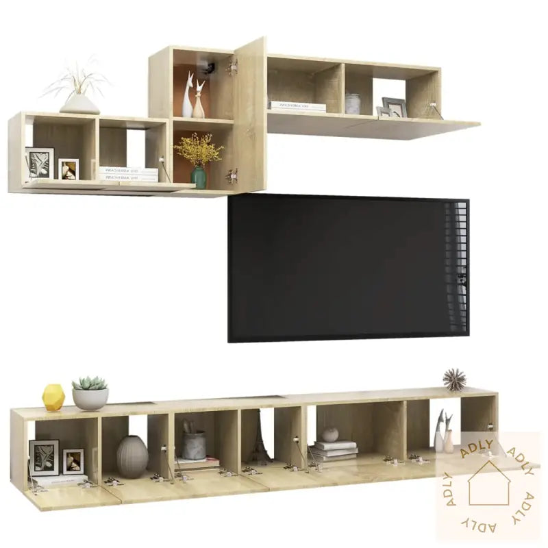 Tv-Benksett 6 Stk Sonoma Eik Konstruert Tre