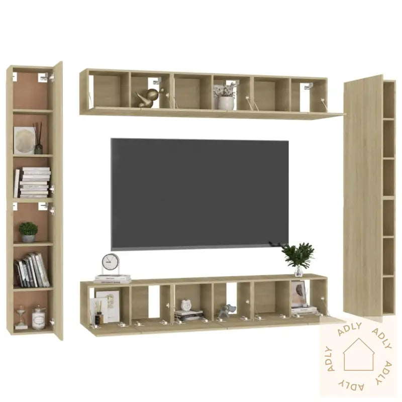 Tv-Benksett 10 Stk Sonoma Eik Konstruert Tre