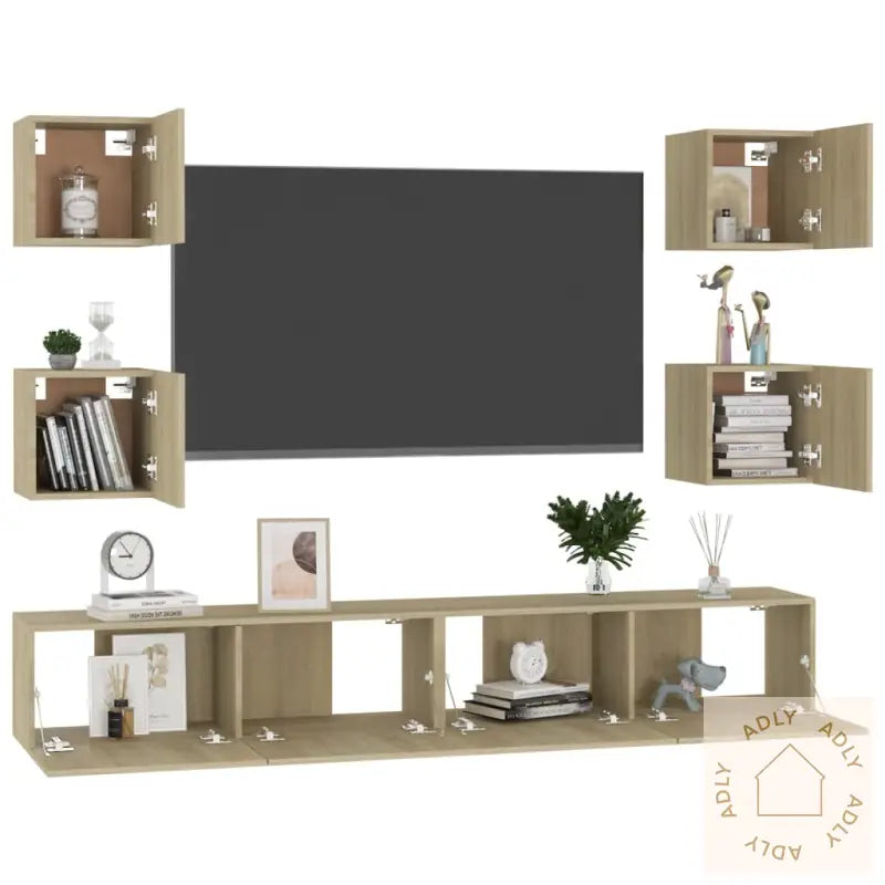 Tv-Benksett 6 Stk Sonoma Eik Konstruert Tre