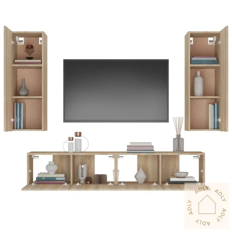 Tv-Skapsett 4 Deler Sonoma Eik Konstruert Tre