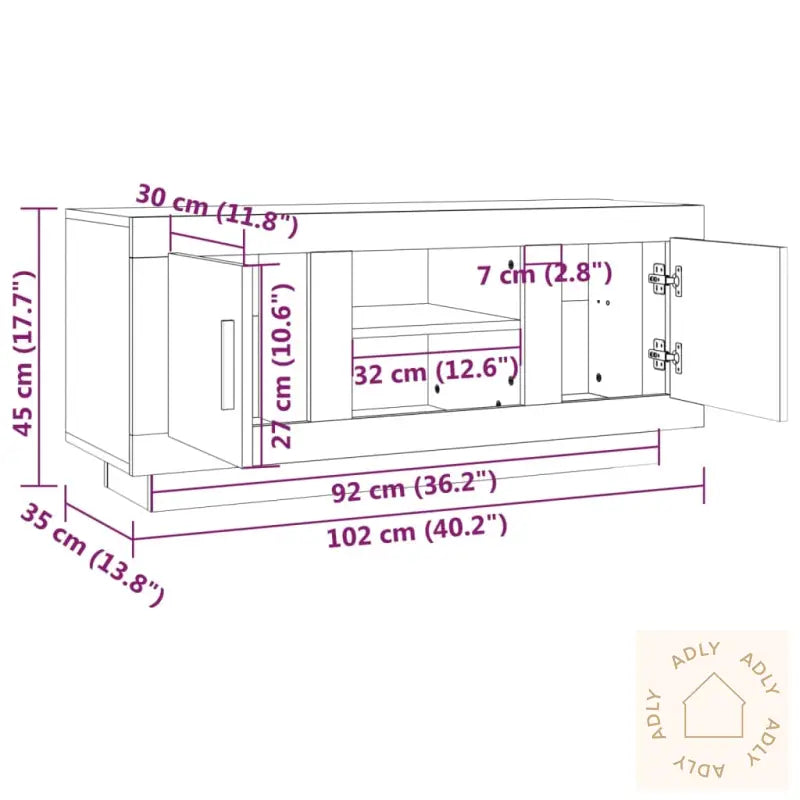 Tv-Benk Sonoma Eik 102X35X45 Cm Konstruert Tre