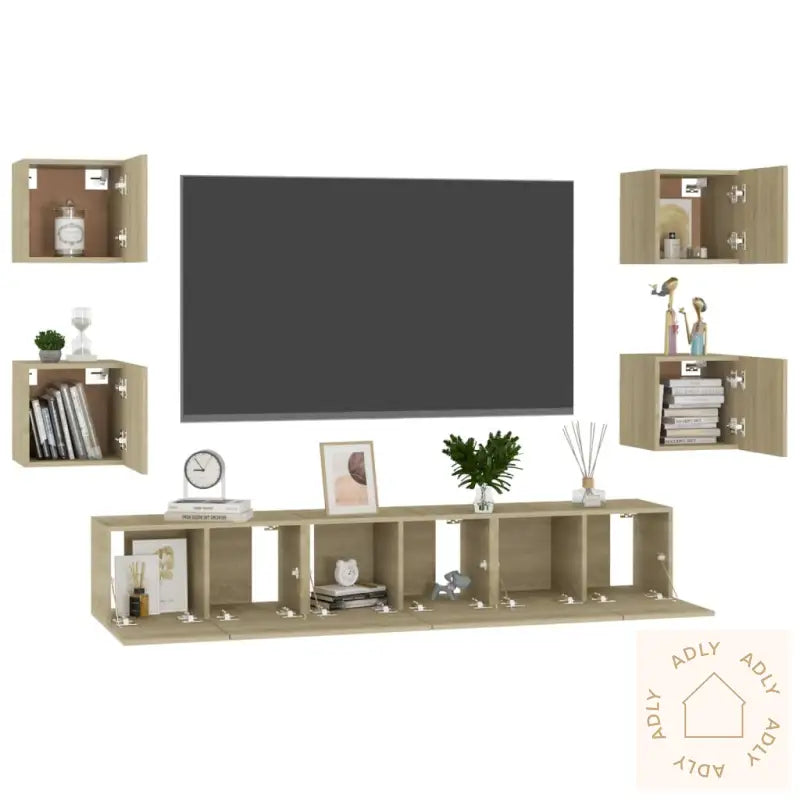 Tv-Benksett 7 Stk Sonoma Eik Konstruert Tre