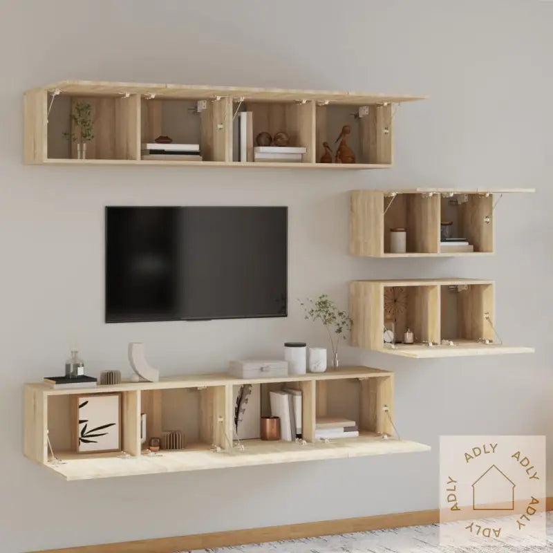 Tv-Skapsett 6 Deler Sonoma Eik Konstruert Tre