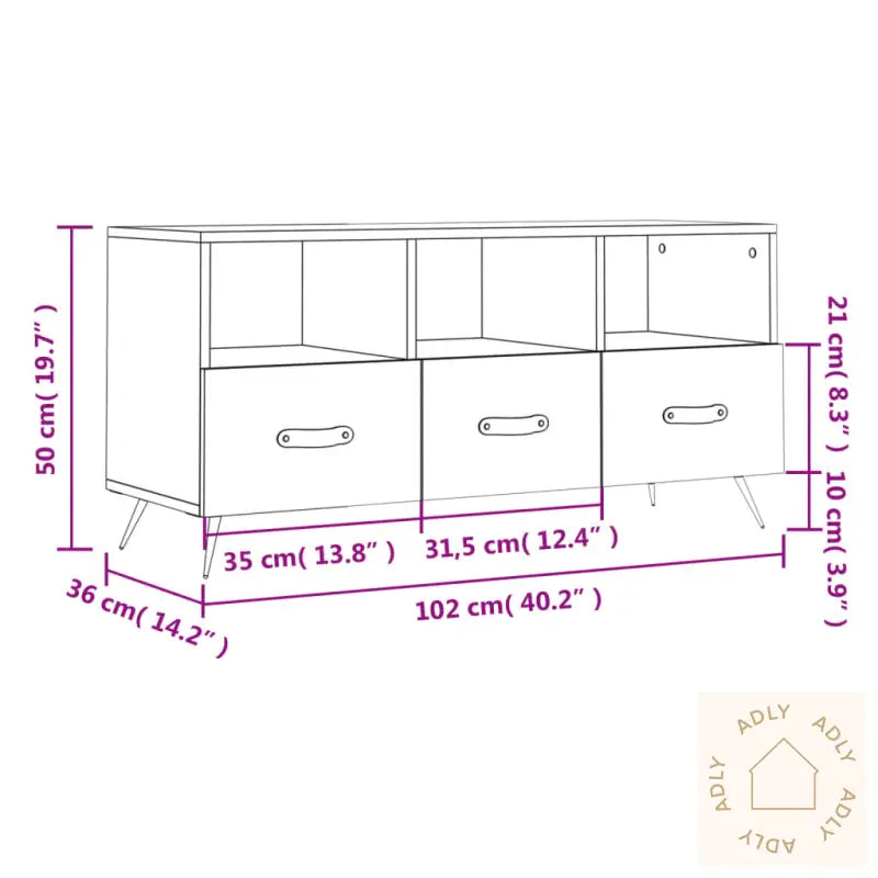 Tv-Benk Sonoma Eik 102X36X50 Cm Konstruert Tre
