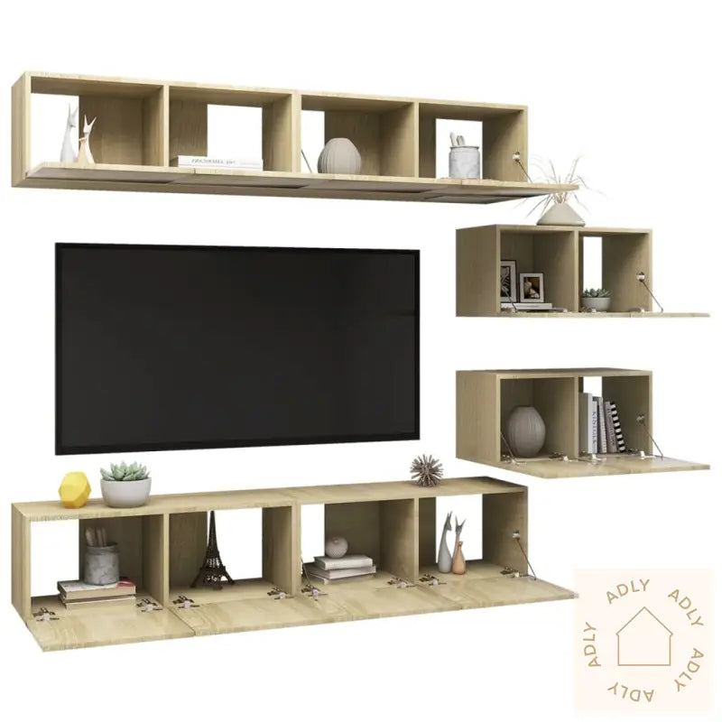 Tv-Benksett 6 Deler Sonoma Eik Konstruert Tre