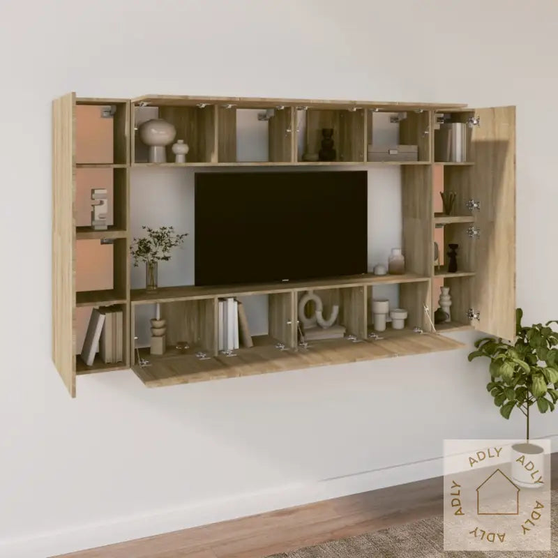 Tv-Skapsett 8 Deler Sonoma Eik Konstruert Tre