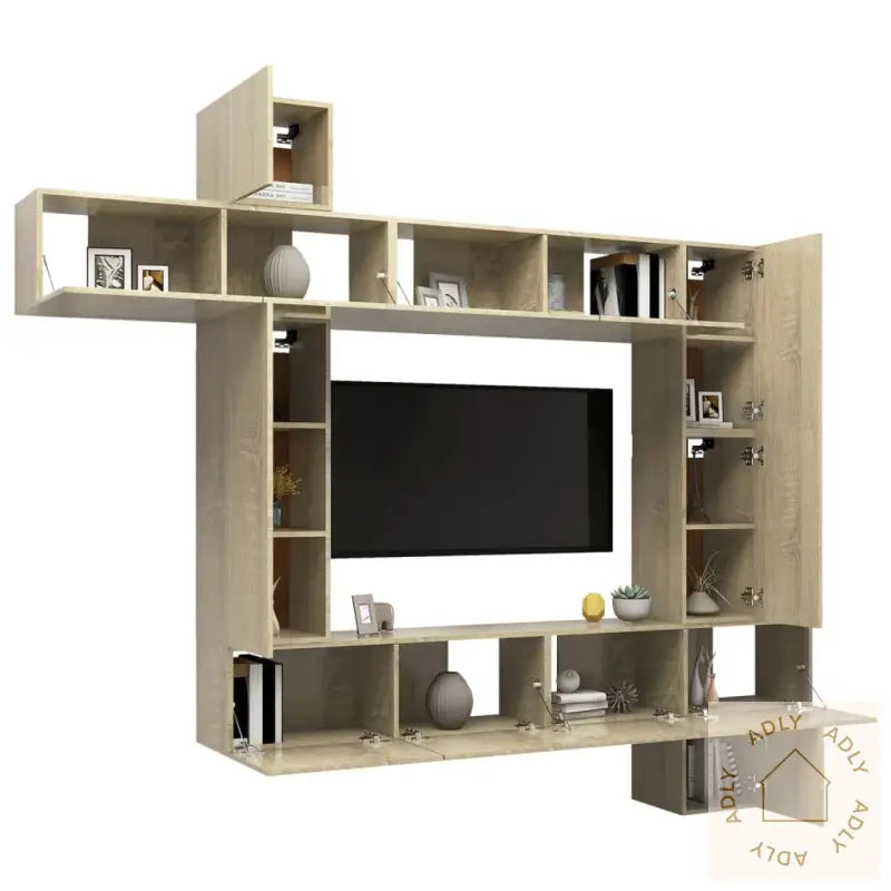 Tv-Benksett 9 Stk Sonoma Eik Konstruert Tre