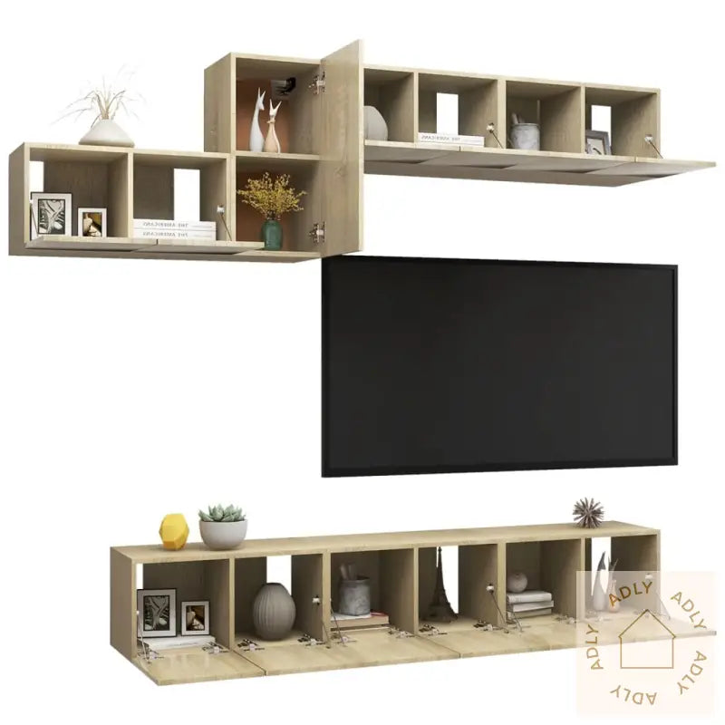 Tv-Benksett 7 Stk Sonoma Eik Konstruert Tre