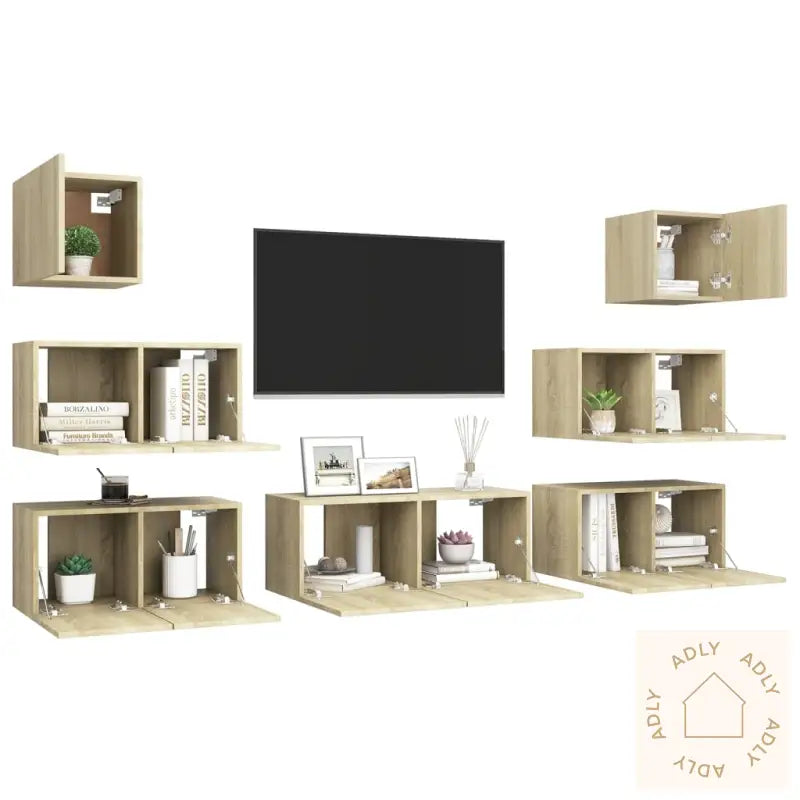 Tv-Benksett 7 Stk Sonoma Eik Konstruert Tre