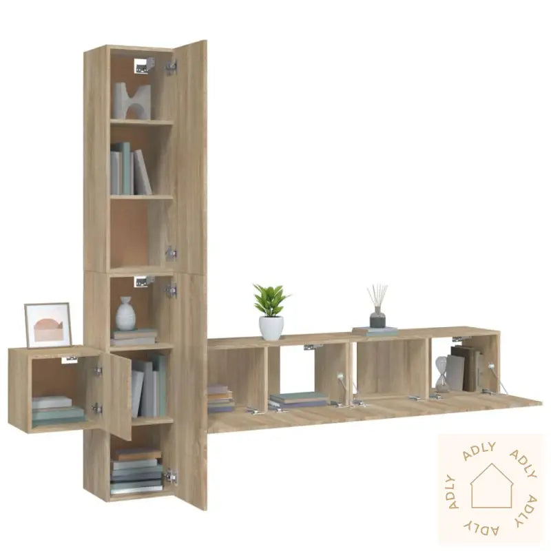 Tv-Skapsett 5 Deler Sonoma Eik Konstruert Tre