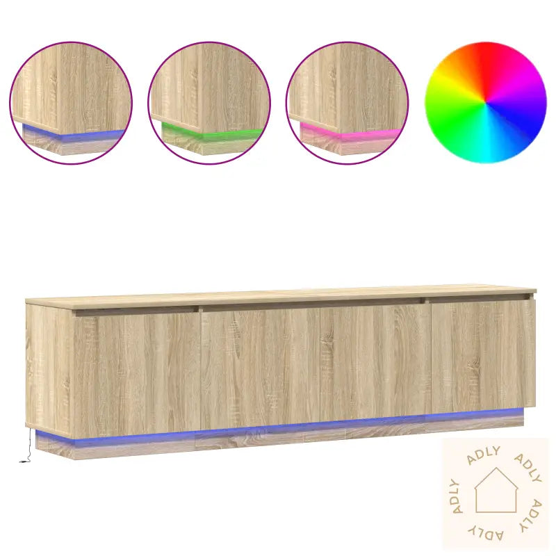 Tv-Benk Med Led Sonoma Eik 180X38X49 Cm Konstruert Tre