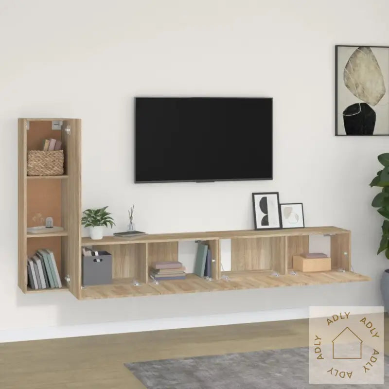 Tv-Skapsett 3 Deler Sonoma Eik Konstruert Tre