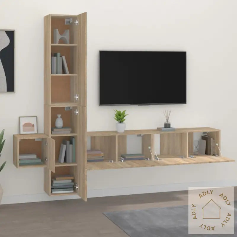 Tv-Skapsett 5 Deler Sonoma Eik Konstruert Tre