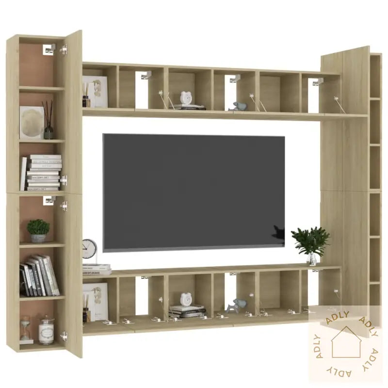 Tv-Benksett 10 Stk Sonoma Eik Konstruert Tre