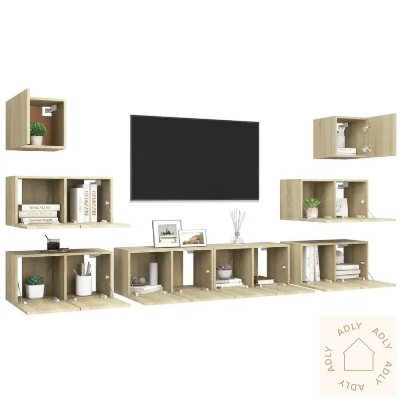 Tv-Benksett 8 Stk Sonoma Eik Konstruert Tre