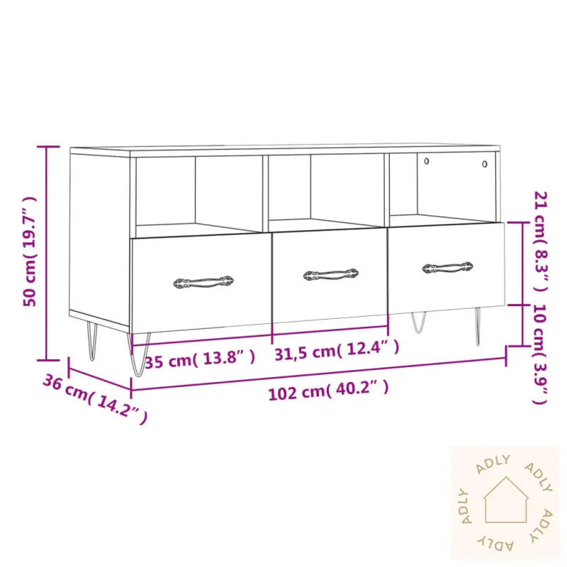 Tv-Benk Sonoma Eik 102X36X50 Cm Konstruert Tre