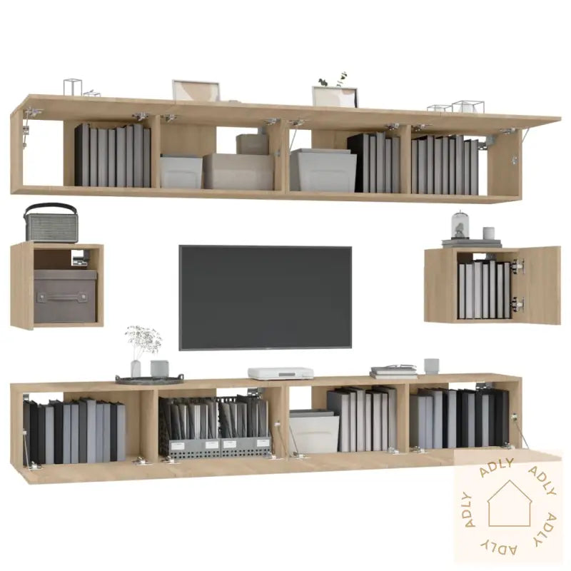Tv-Skapsett 6 Deler Sonoma Eik Konstruert Tre