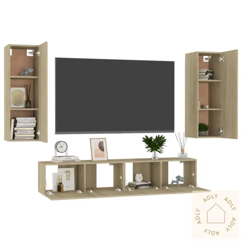 Tv-Benksett 4 Stk Sonoma Eik Konstruert Tre