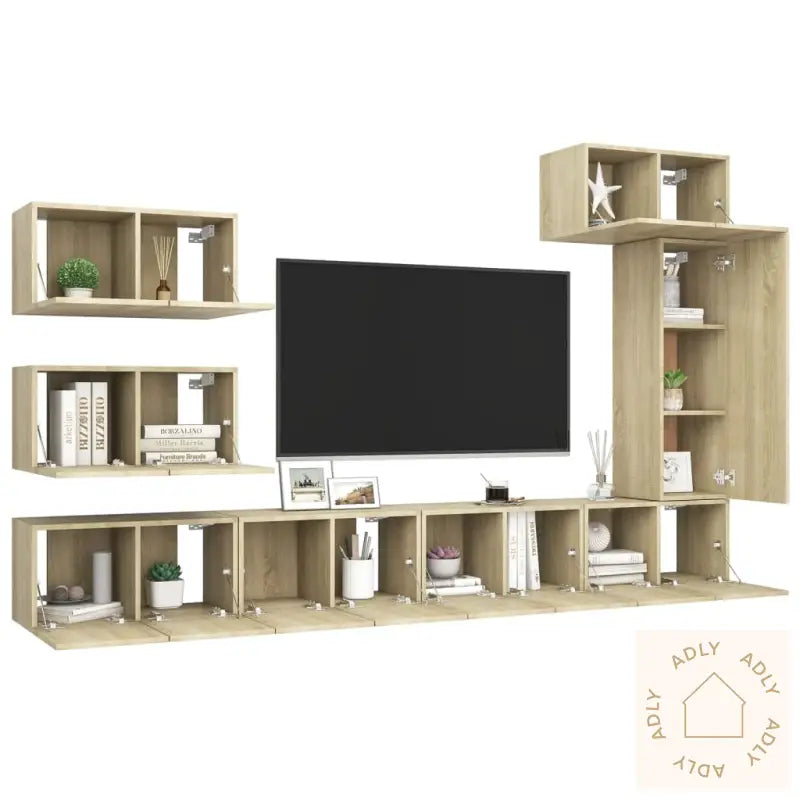 Tv-Benksett 8 Stk Sonoma Eik Konstruert Tre