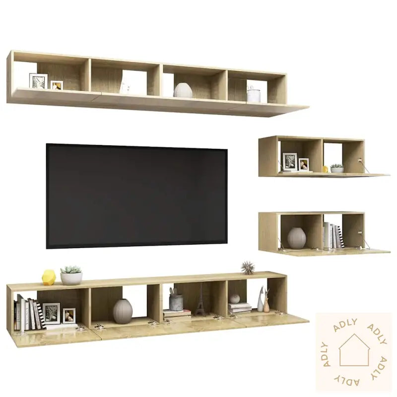 Tv-Benksett 6 Stk Sonoma Eik Konstruert Tre