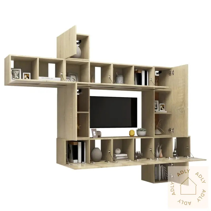 Tv-Benksett 10 Stk Sonoma Eik Konstruert Tre