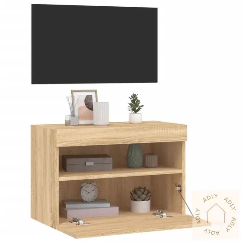 Vegghengt Tv-Benk Med Led Sonoma Eik 60X30X40 Cm