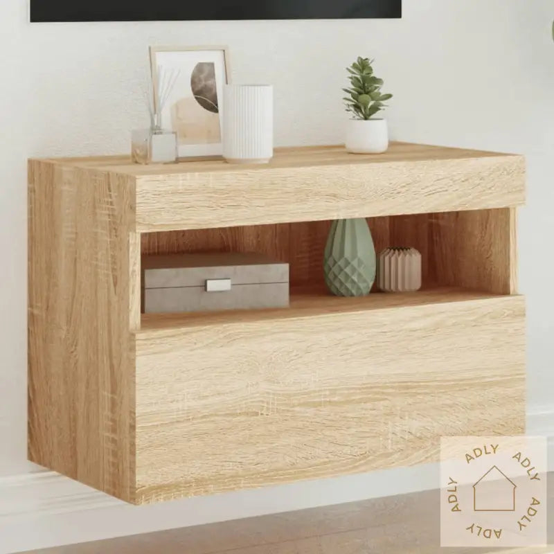 Vegghengt Tv-Benk Med Led Sonoma Eik 60X30X40 Cm