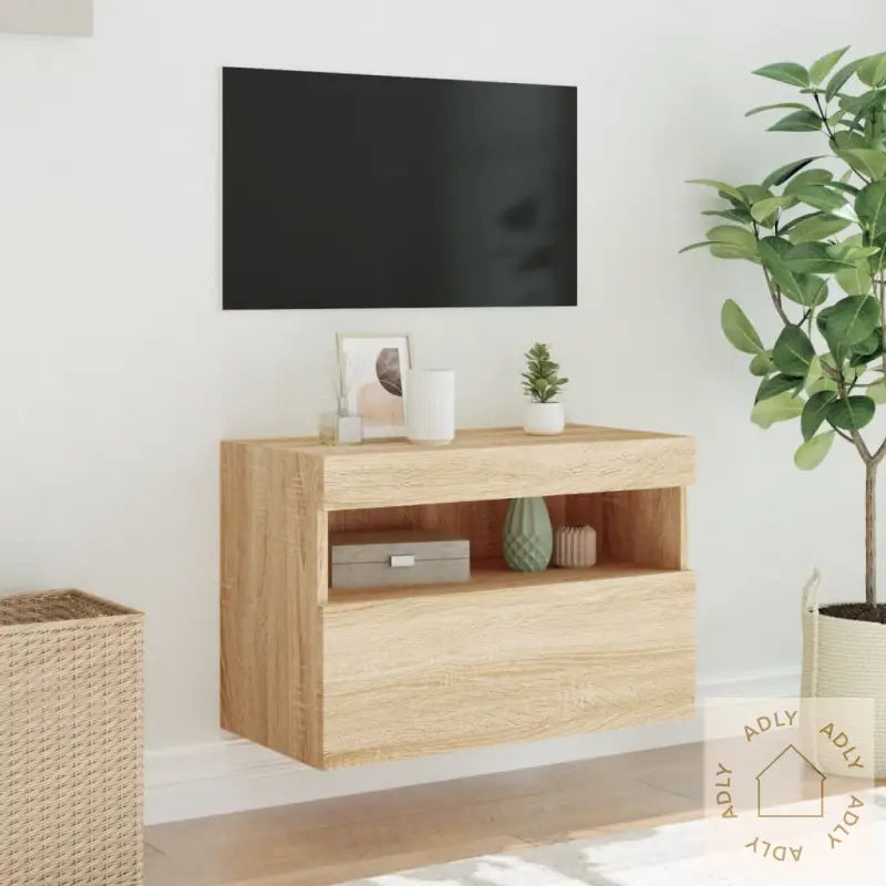 Vegghengt Tv-Benk Med Led Sonoma Eik 60X30X40 Cm
