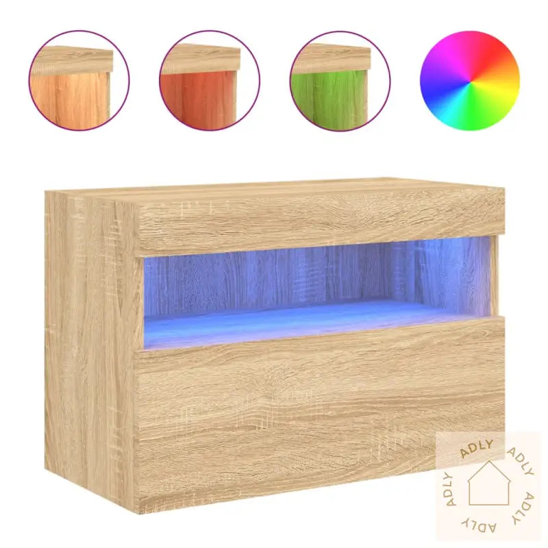 Vegghengt Tv-Benk Med Led Sonoma Eik 60X30X40 Cm