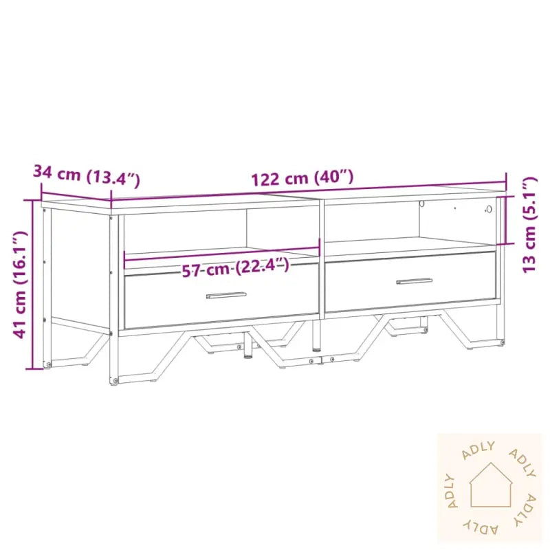 Tv-Benk Sonoma Eik 122X34X41 Cm Konstruert Tre