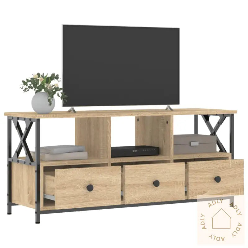 Tv-Benk Sonoma Eik 102X33X45 Cm Konstruert Tre Og Jern