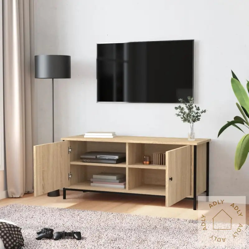 Tv-Benk Med Dører Sonoma Eik 102X35X45 Cm Konstruert Tre