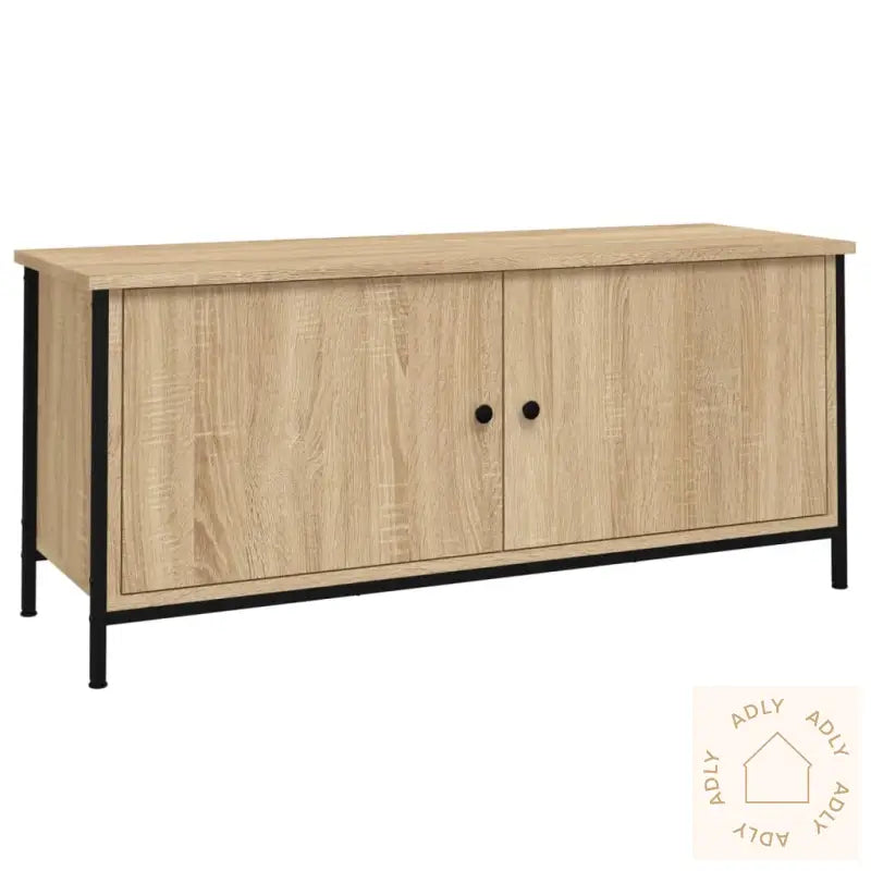 Tv-Benk Med Dører Sonoma Eik 102X35X45 Cm Konstruert Tre