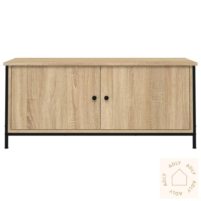 Tv-Benk Med Dører Sonoma Eik 102X35X45 Cm Konstruert Tre