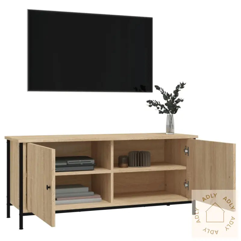 Tv-Benk Med Dører Sonoma Eik 102X35X45 Cm Konstruert Tre