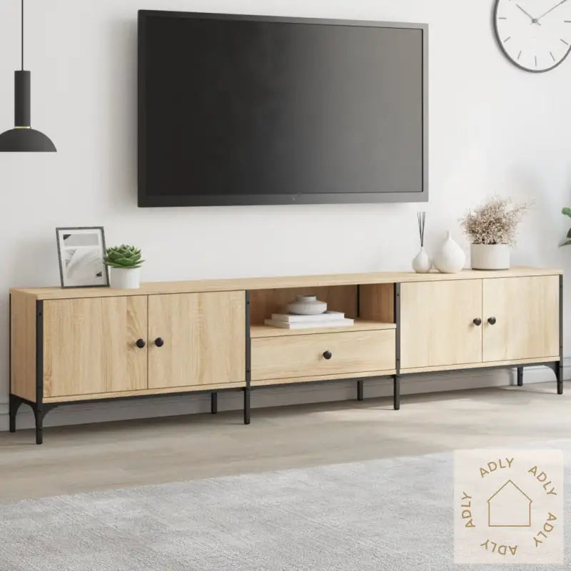 Tv-Benk Med Skuff Sonoma Eik 200X25X44 Cm Konstruert Tre