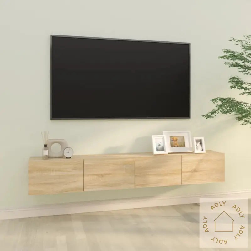 Vegghengte Tv-Benker 2Stk Sonoma Eik 100X30X30Cm Konstruert Tre