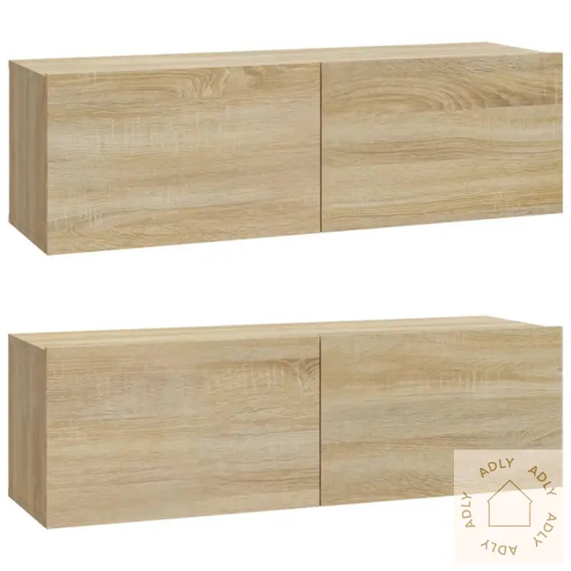 Vegghengte Tv-Benker 2Stk Sonoma Eik 100X30X30Cm Konstruert Tre