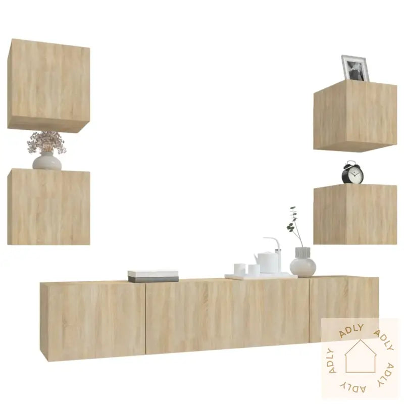 Tv-Skapsett 6 Deler Sonoma Eik Konstruert Tre