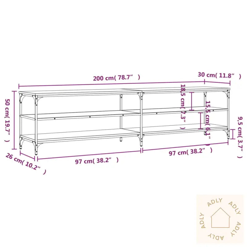 Tv-Benk Sonoma Eik 200X30X50 Cm Konstruert Tre Og Metall