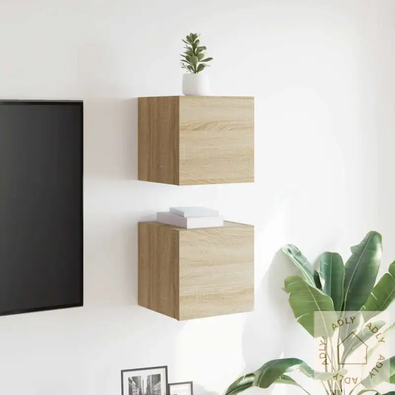 Vegghengte Tv-Benker 2 Stk Sonoma Eik 30,5X30X30 Cm