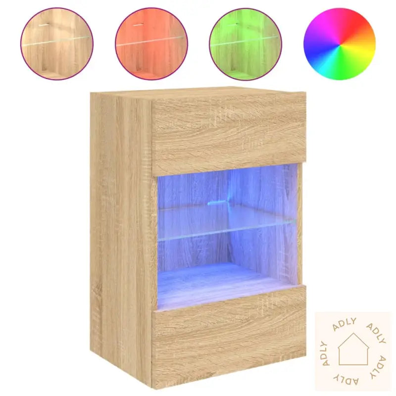 Vegghengt Tv-Benk Med Led Sonoma Eik 40X30X60,5 Cm