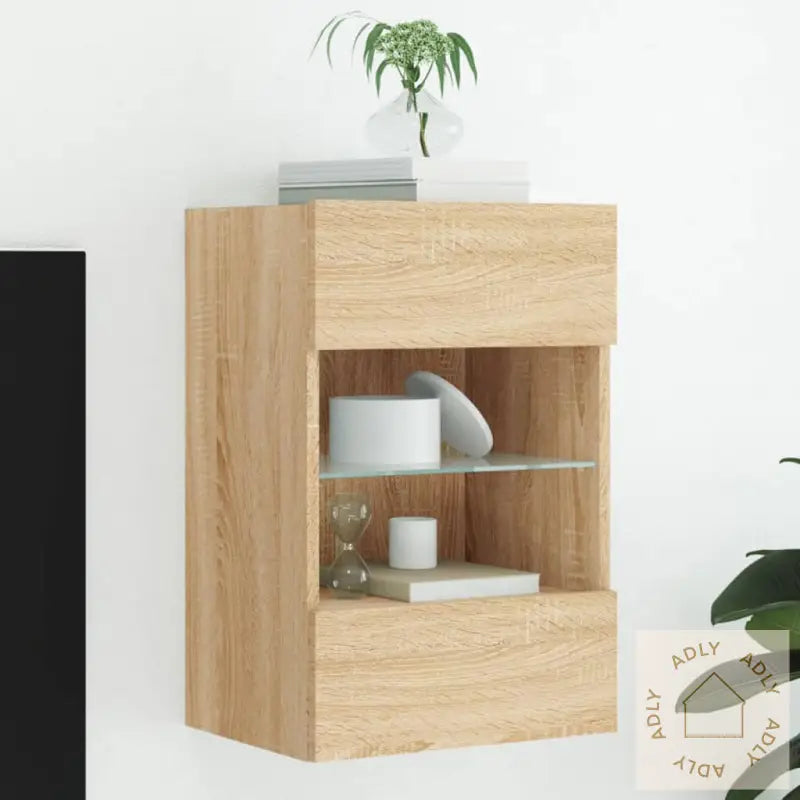 Vegghengt Tv-Benk Med Led Sonoma Eik 40X30X60,5 Cm