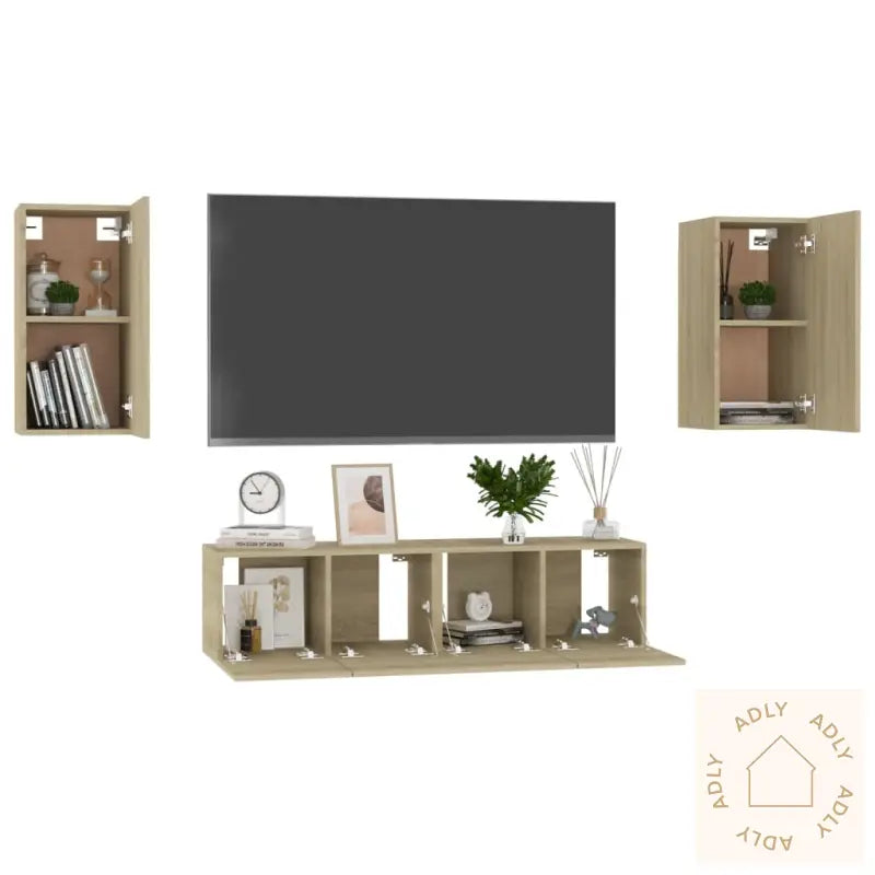 Tv-Benksett 4 Stk Sonoma Eik Konstruert Tre