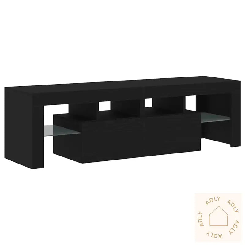 Tv-Benk Med Led-Lys Svart Eik 140X36,5X40 Cm Konstruert Tre