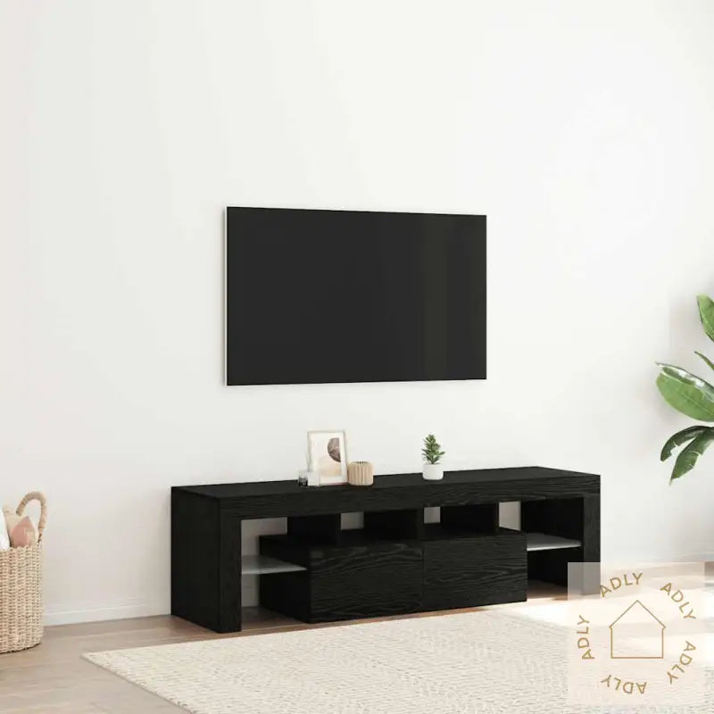 Tv-Benk Med Led-Lys Svart Eik 140X36,5X40 Cm Konstruert Tre