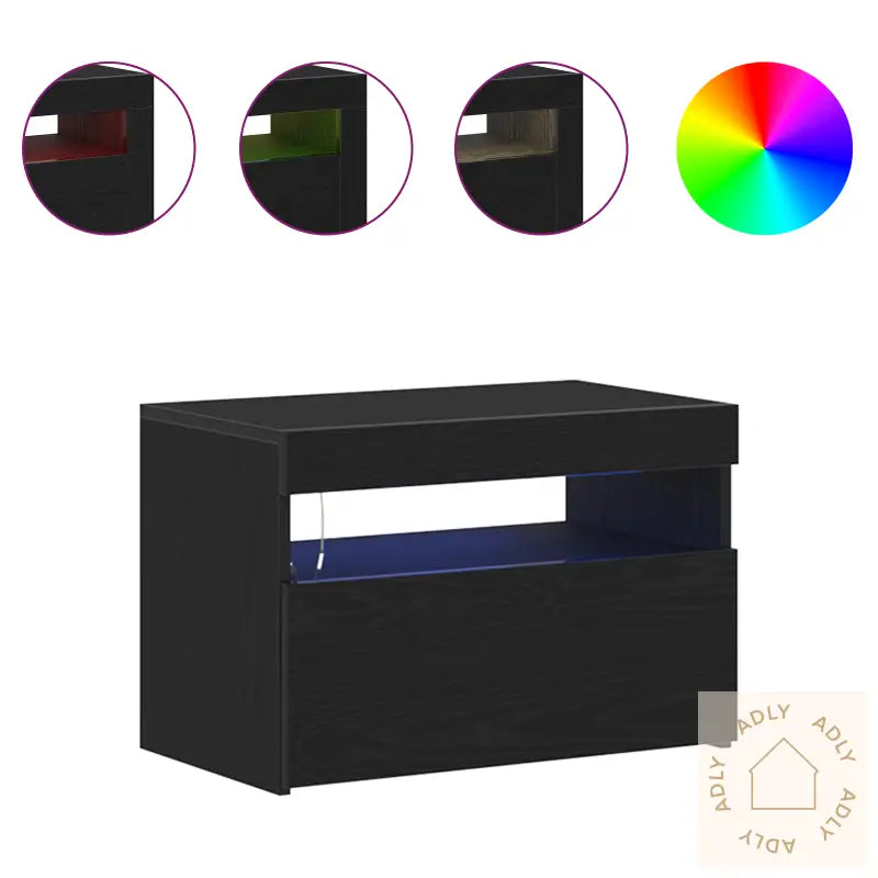 Tv Kabinetter Med Led Lys 2 Stk Svart Eik 60X35X40 Cm Konstruert Tre